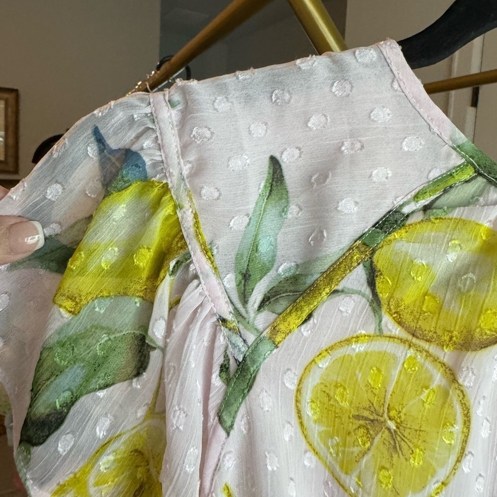 Joie Light Pink Blouse with Lemon Design Sz XS NWT - Picture 6 of 9